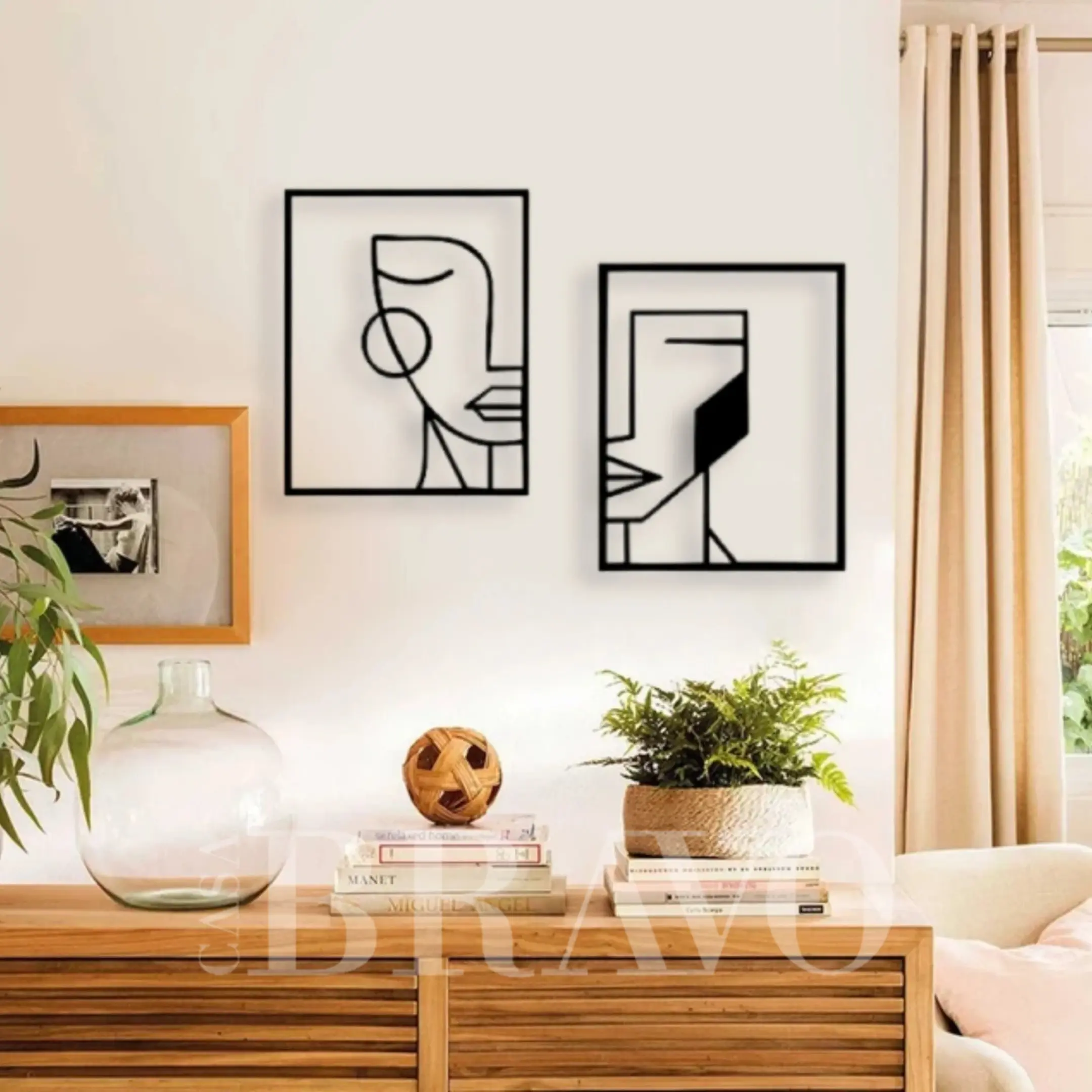 Abstract Faces MDF Wall Art – Modern Minimalist Wall Décor (Set of 2)