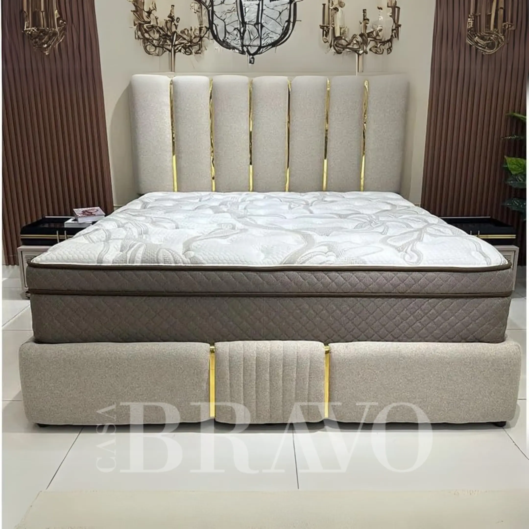 AureusLine Bed – Sculpted Luxury with Golden Accents