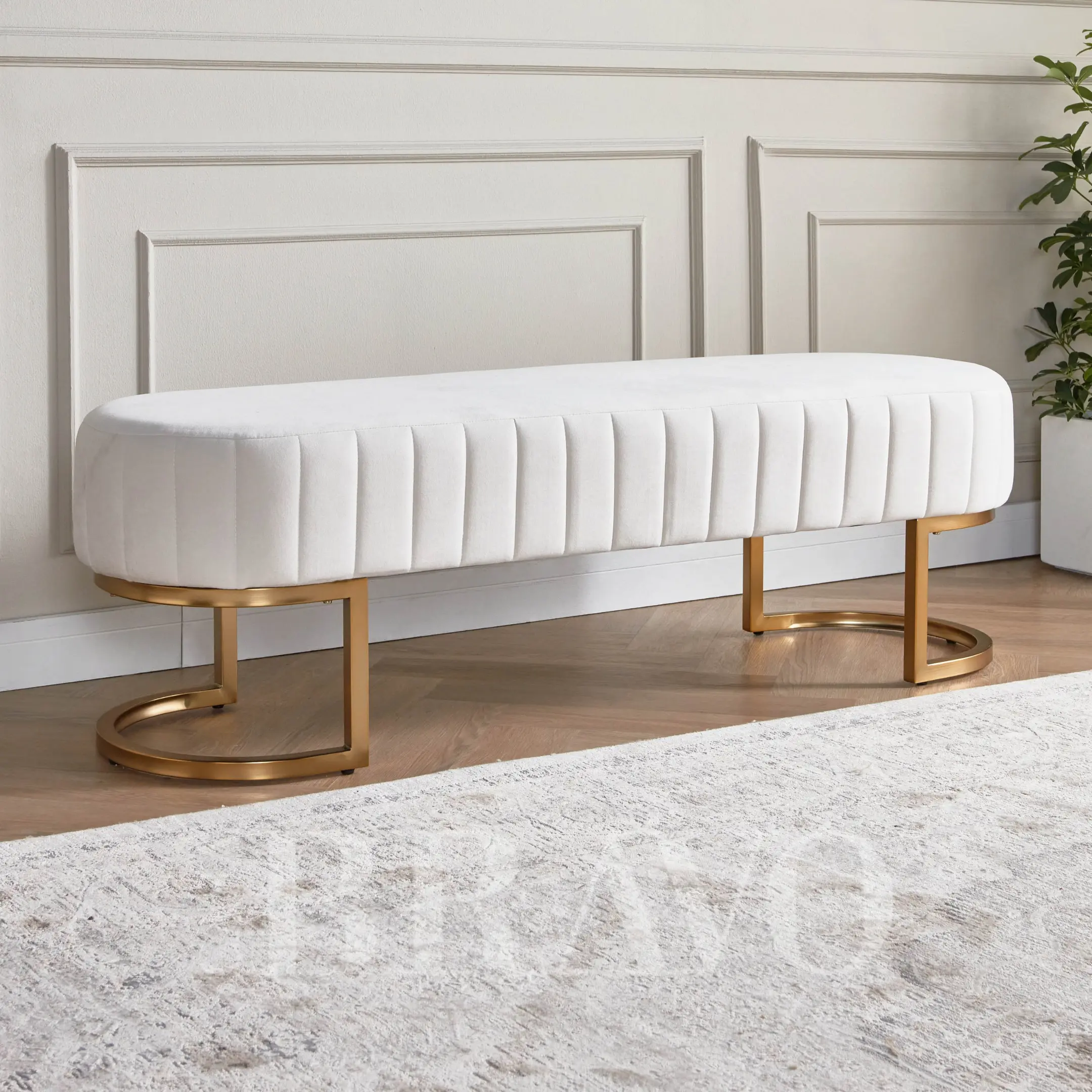 Elevated Modern Bench with Golden Steel Base