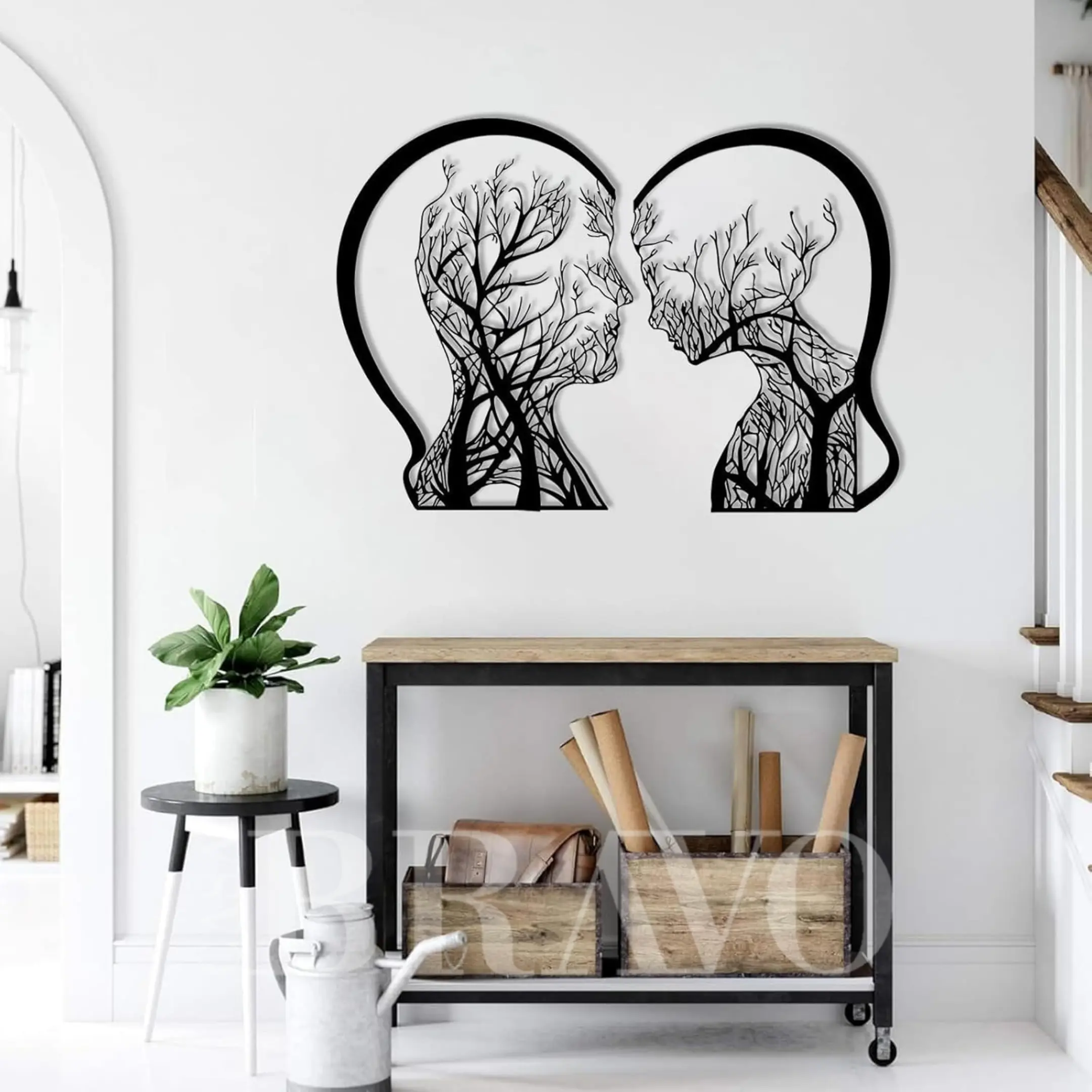 Couple Silhouette with Tree Branches MDF Wall Art - Romantic Nature-Inspired Home Décor