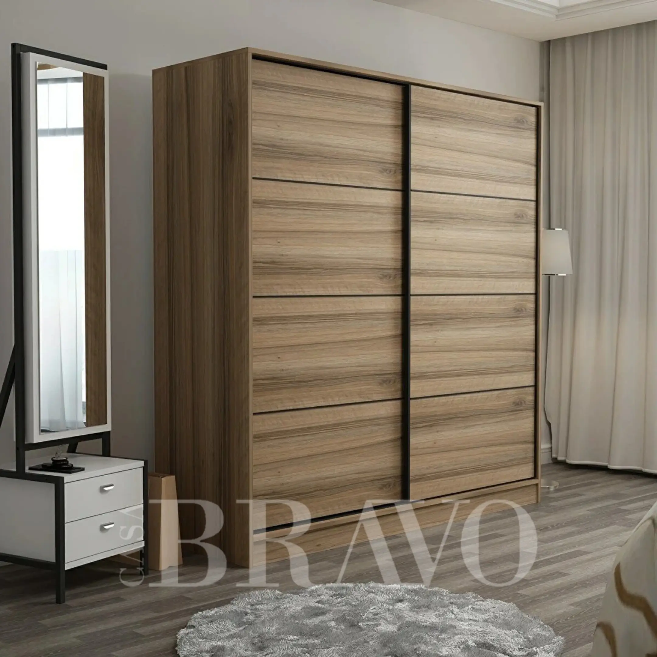 Modern Sliding Door Wardrobe – 180cm x 210cm x 60 Cm | Spacious Storage with Hanging Rails, Shelves & Drawers
