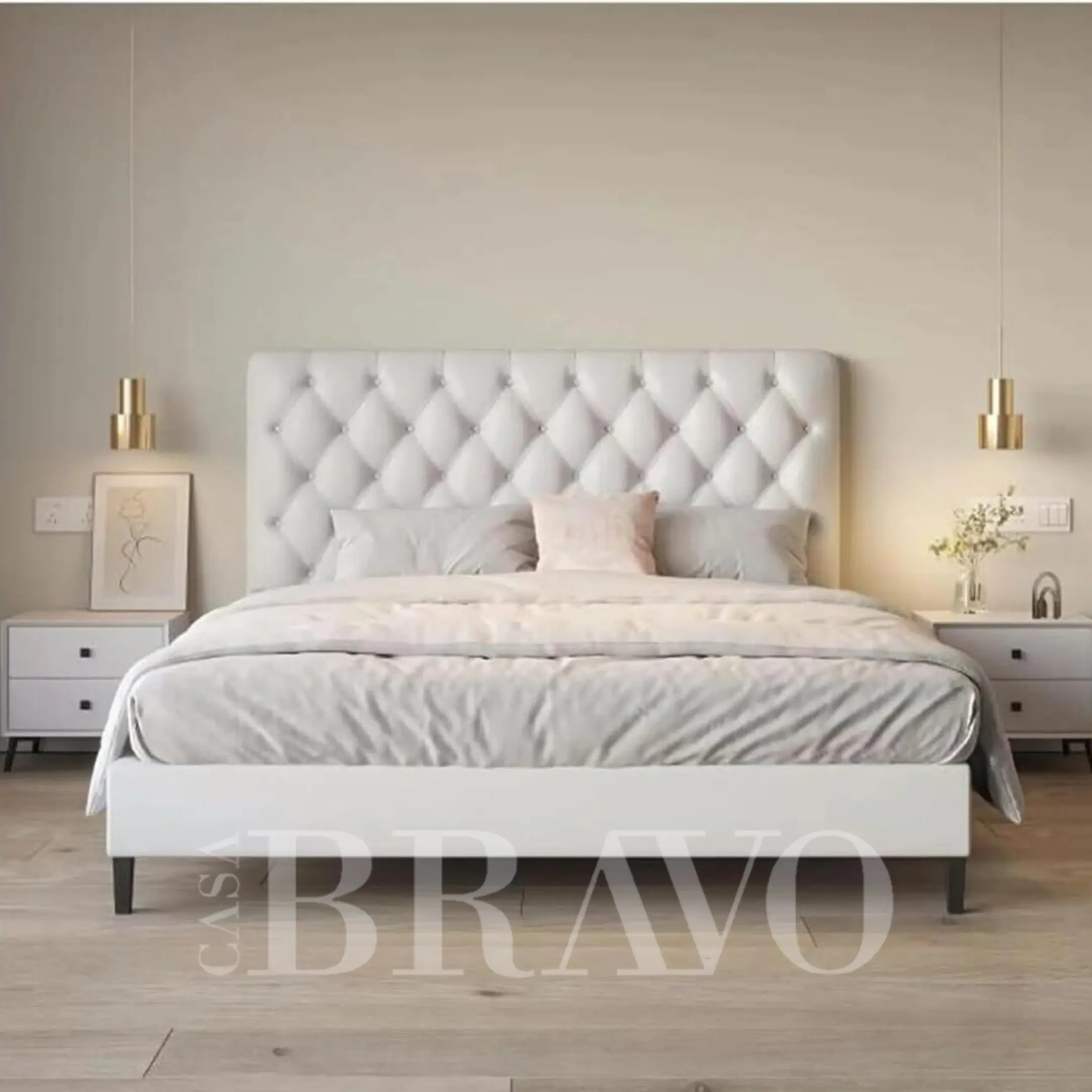 Lumiéra Panel Bed – Sculpted Serenity with Durable Black Legs