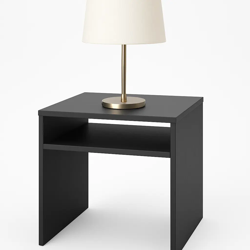 Modern Black Side Table with Open Shelf – Compact Nightstand