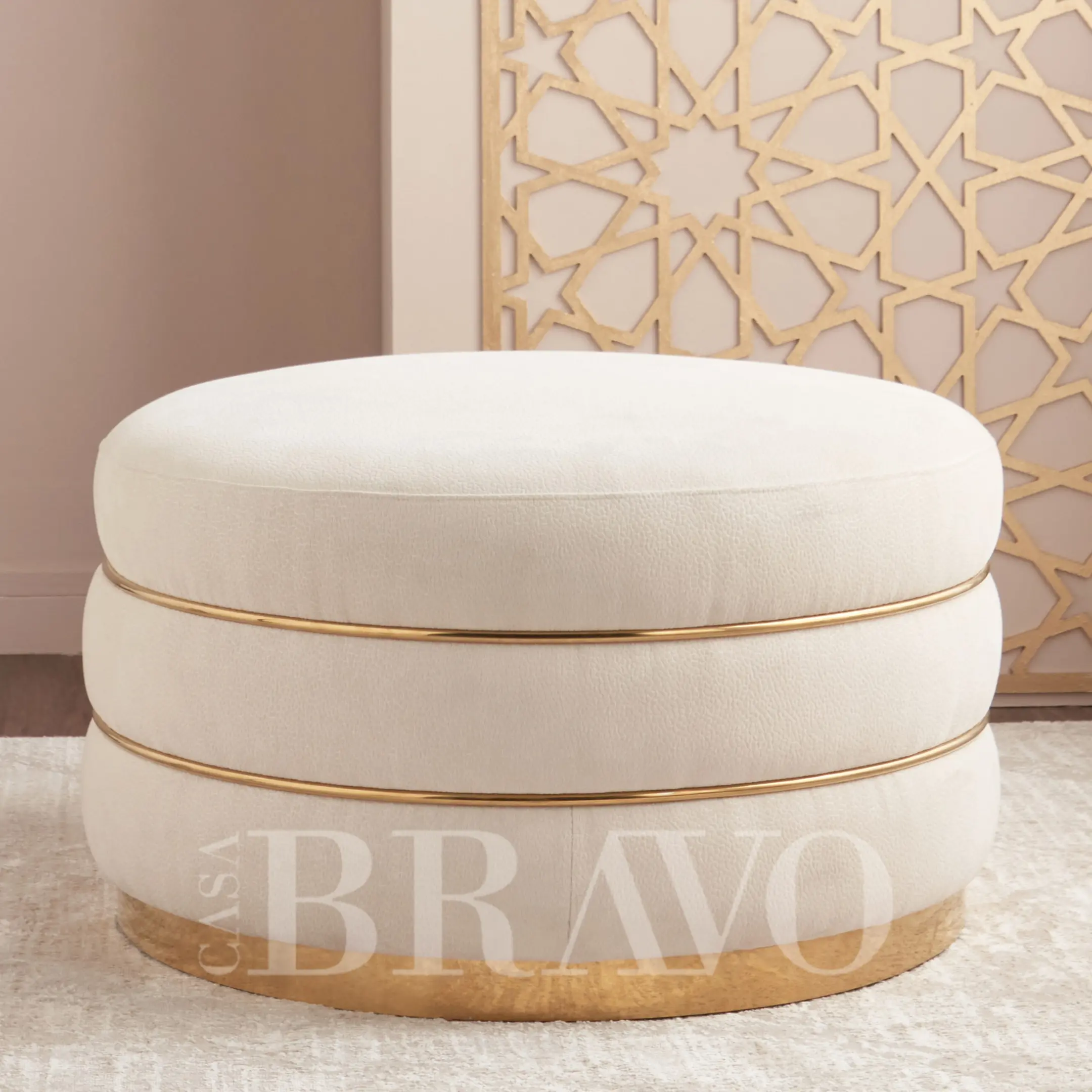 Round Luxurious Bench  with Golden Accents