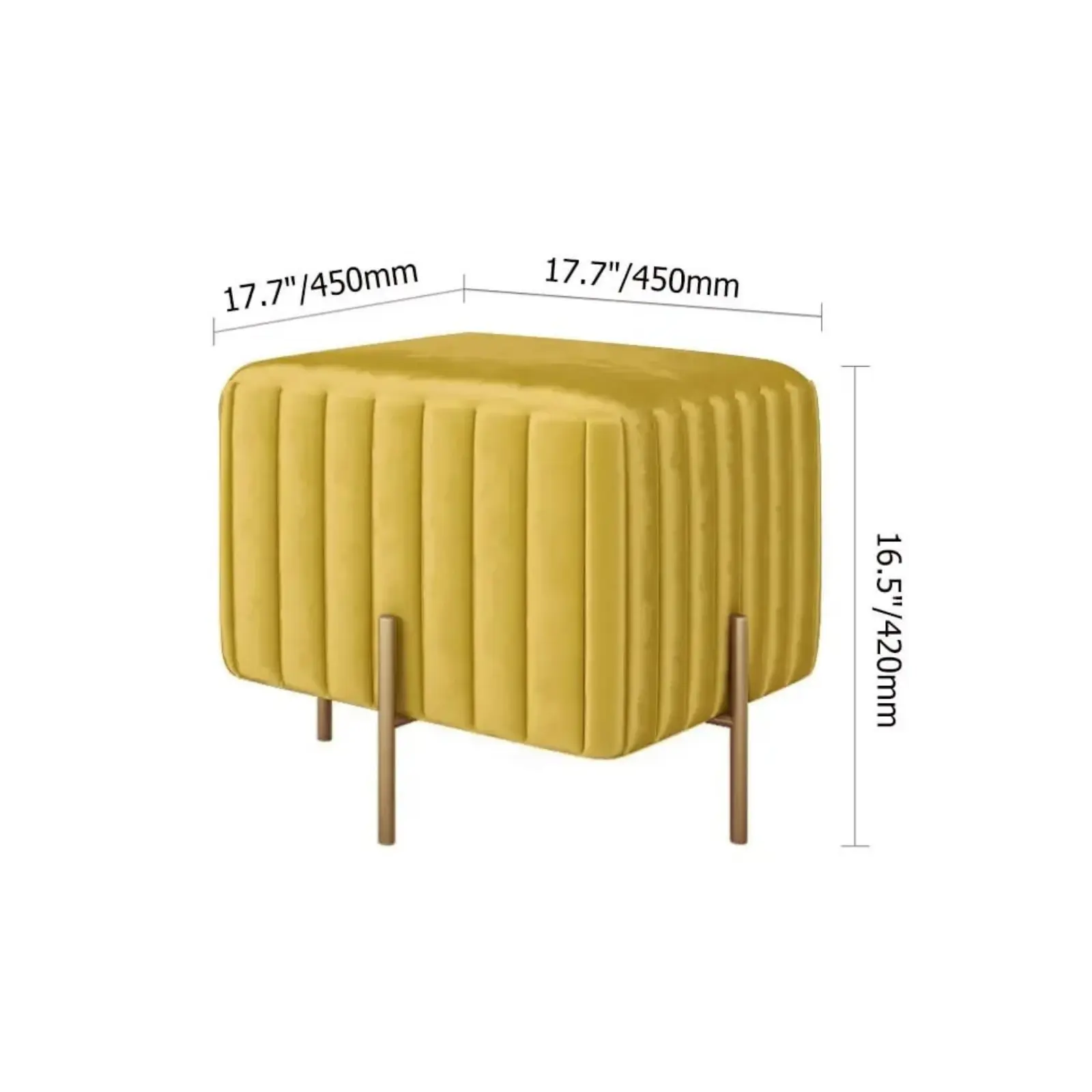 Modern Yellow Velvet Ottoman with Gold Legs – 45x45x42 cm