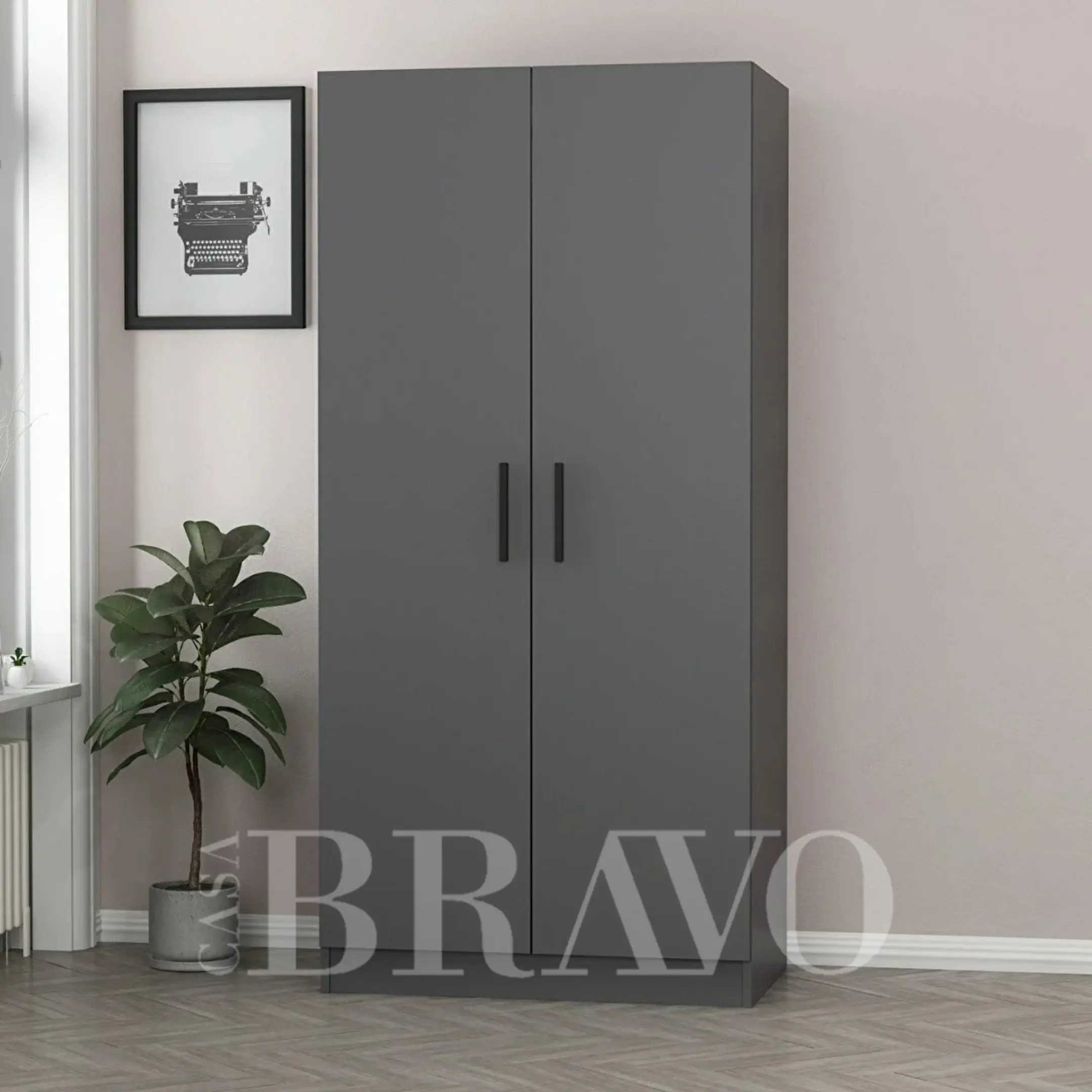 Modern 2-Door Wardrobe with Double Hanging Rods – 90cm Wide